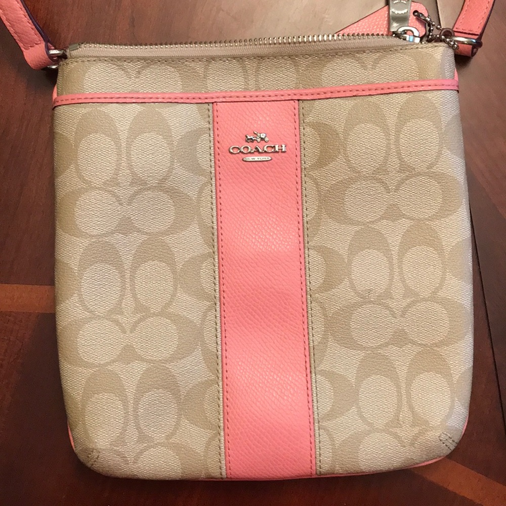 Pink and tan Coach crossbody w/ matching wallet
